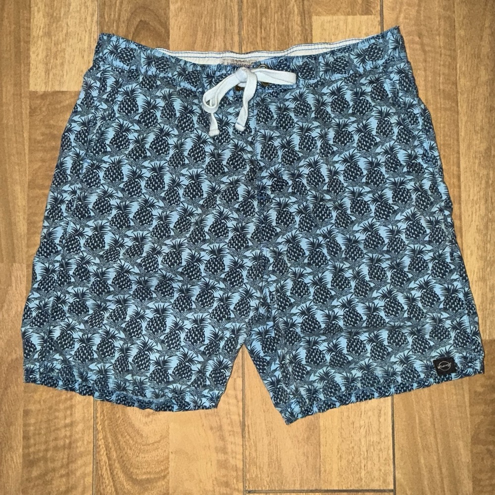Men's Weatherproof Vintage Pineapple Print Swim Trunks Shorts Blue Size L